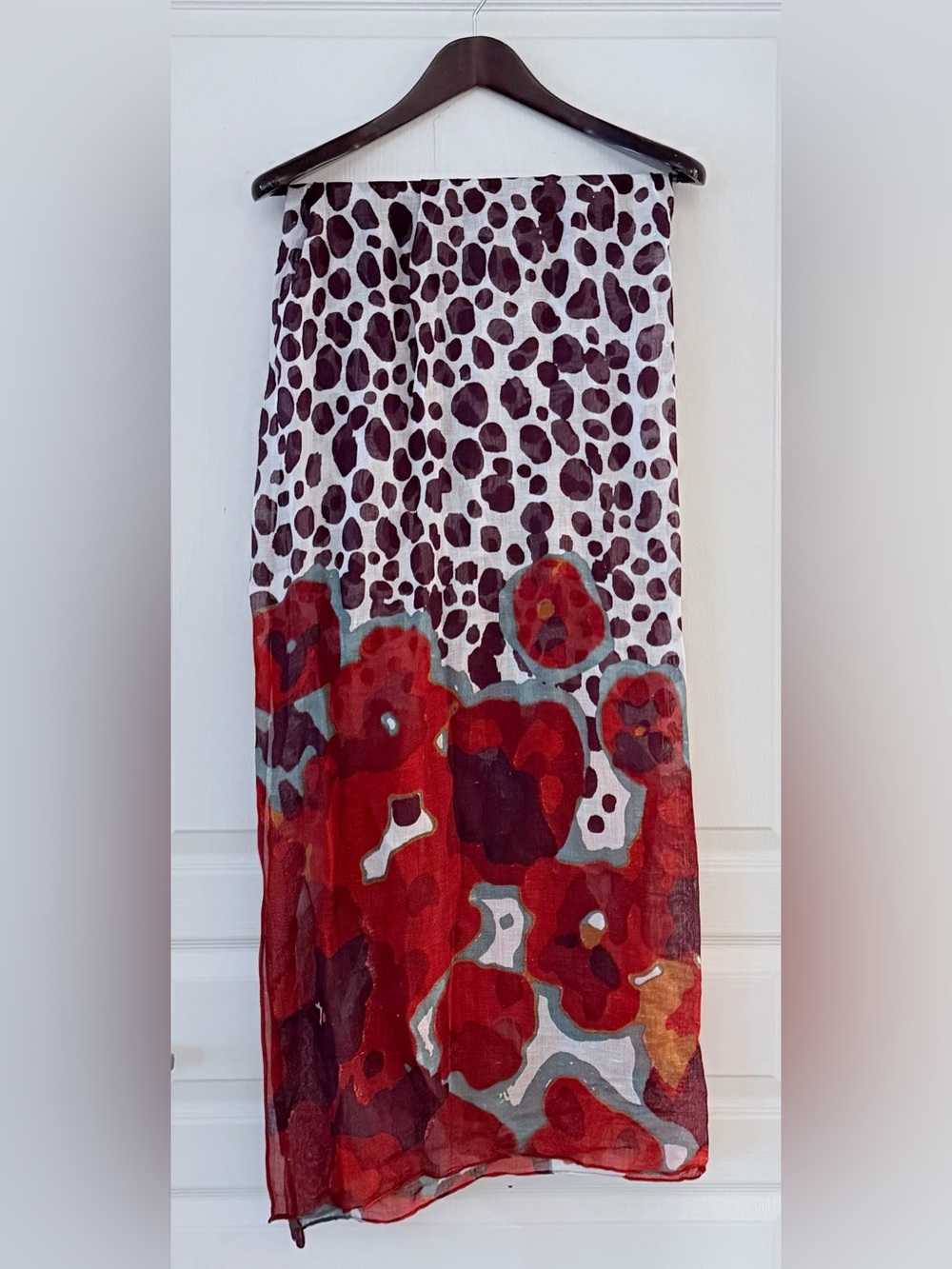 Tommy Bahama Red Floral Border Maxi Scarf with Black Spot Print